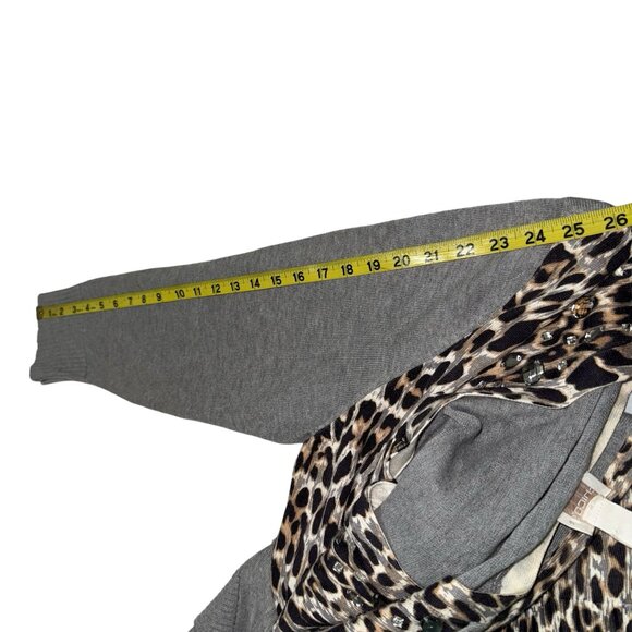 Chico Embellished Animal Print Gray Peyton Button Cardigan Sweater Size 3 XL/16 - Picture 8 of 15